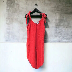 Everlily Red Sleeveless Romper Jumpsuit  Linen Blend Beachy Wide Leg M Red